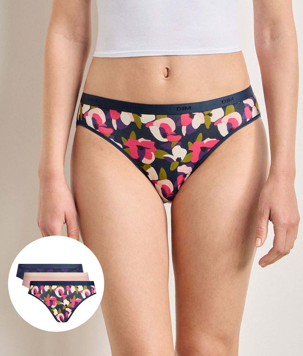 DIM Confezione da 5 slip floral chic Les Pockets Coton