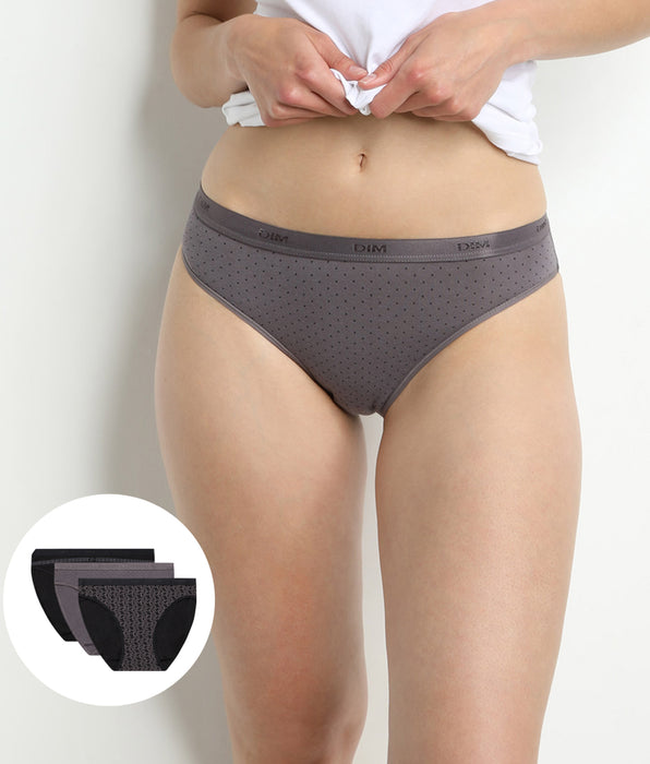 DIM Pack of 3 pairs of Les Pockets Coton bikini knickers in black
