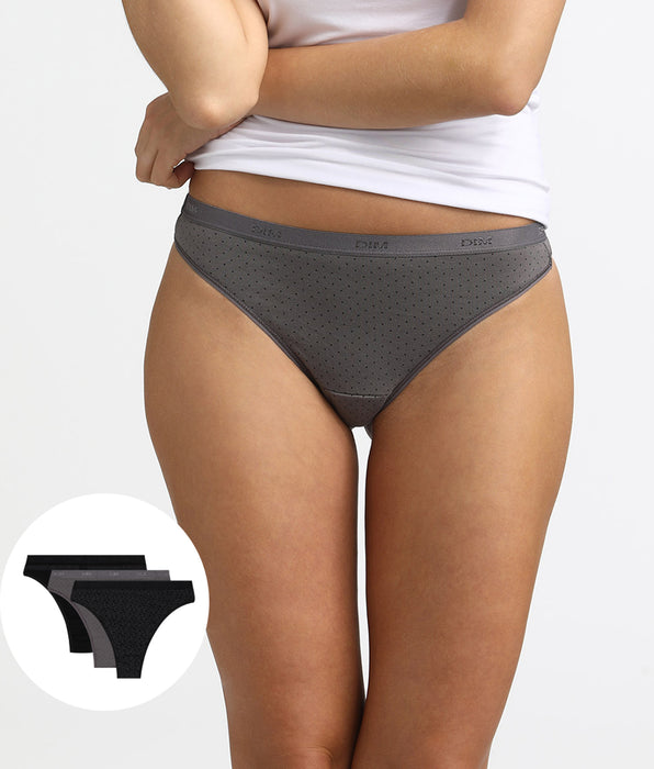 DIM Pacco da 3 perizomi neri e grigi - Les Pockets Coton Stretch