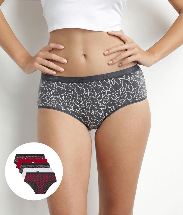 DIM Pacco da 5 shorty da donna in cotone elasticizzato rosso con stampa cuore
