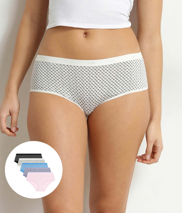 DIM Pacco da 5 boxer da donna in cotone elasticizzato con logo Dim Les Pockets