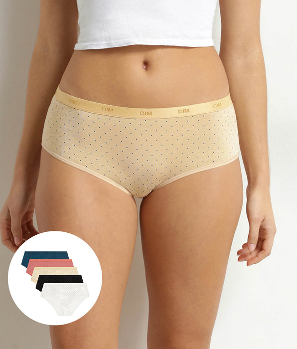 DIM Pacco da 5 boxer da donna in cotone elasticizzato a pois Les Pockets