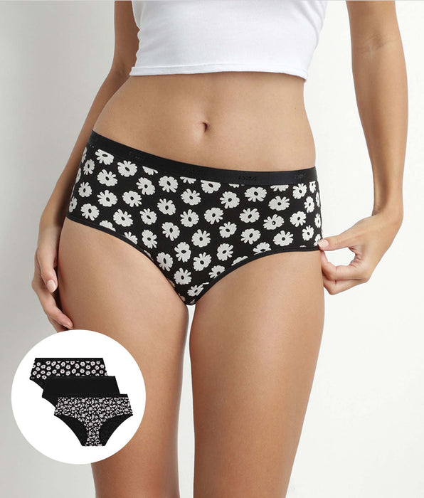 DIM Pacco da 3 Donna Nero Beige Floreale Cotone Stretch Shorty Les Pockets