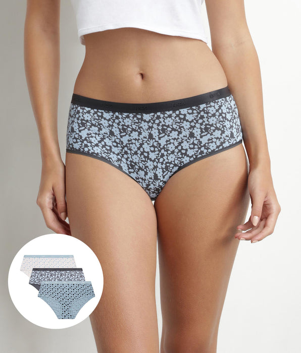 DIM Pacco da 3 shorty da donna in cotone elasticizzato blu a fiori Les Pockets