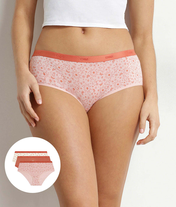 DIM Pacco da 3 boxer da donna in cotone elasticizzato con motivo sole Les Pockets