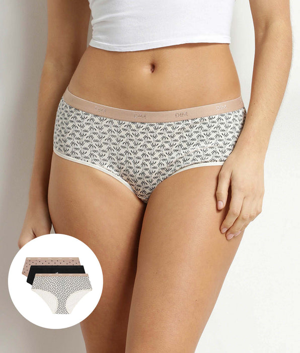 DIM Pacco da 3 boxer da donna in cotone elasticizzato con motivo palme Les Pockets
