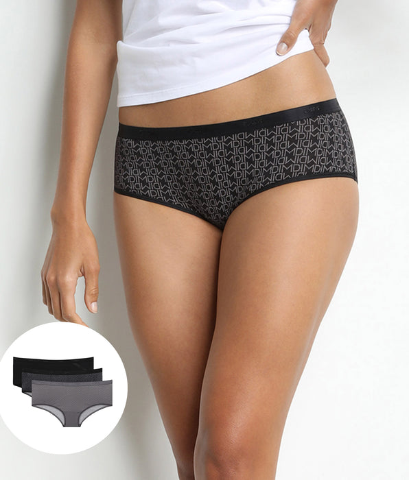 DIM Donna Pacco da 3 boxer neri - Les Pockets Coton