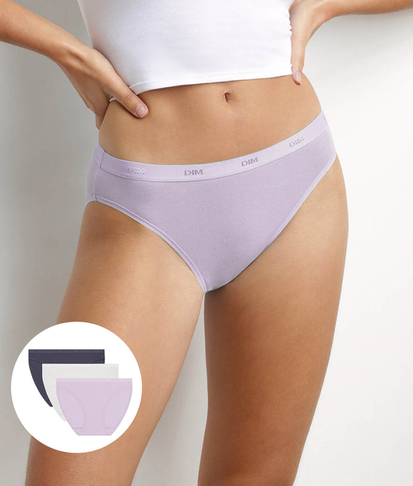 DIM Pacco da 3 slip in cotone elasticizzato Lila Bianco Blu Les Pockets Ecodim