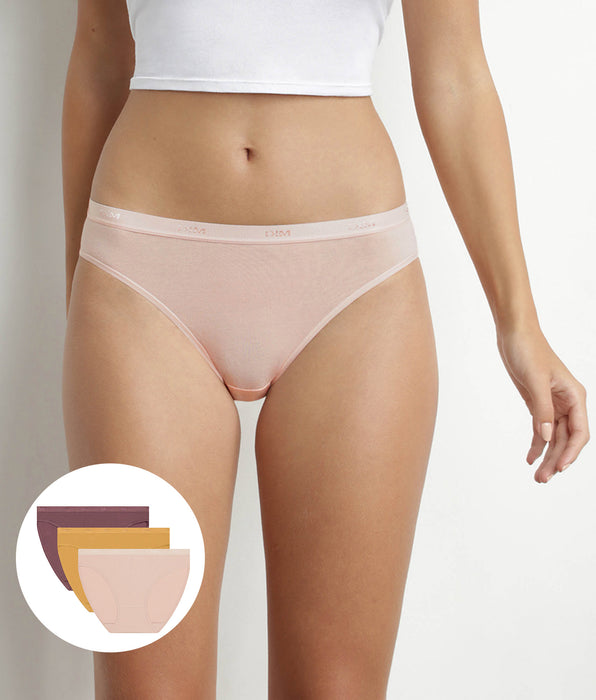 DIM Pacco da 3 slip in cotone stretch giallo nudo marrone Les Pockets Ecodim
