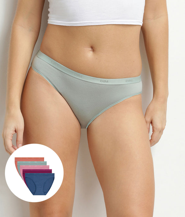 DIM Pacco da 5 slip da donna in cotone elasticizzato terracotta Les Pockets Ecodim
