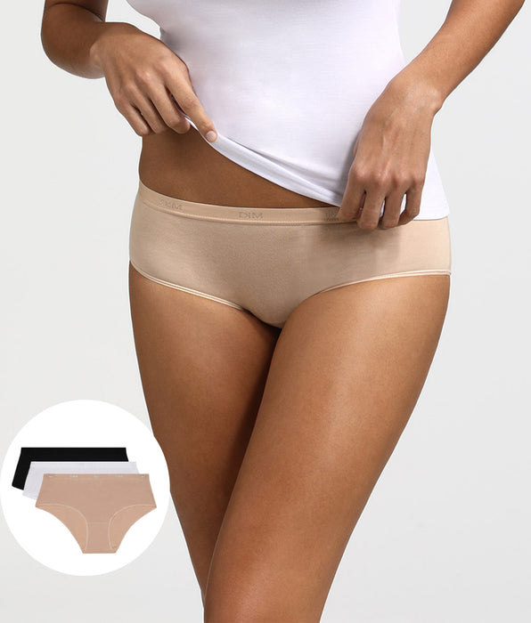 DIM Pacco da 3 boxer Les Pockets in cotone bianco/pelle/nero