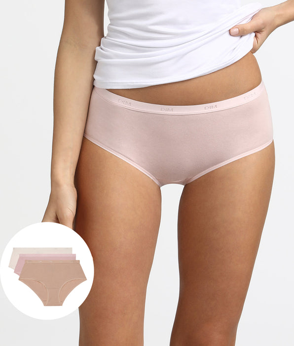 DIM Pacco da 3 Boxer Les Pockets Cotone Pelle/Rosa/Perla