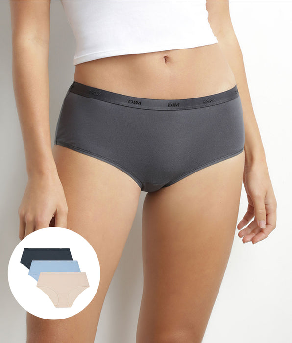DIM Pacco da 3 Boxer donna Beige Blu Grigio Cotone Stretch Les Pockets Ecodim