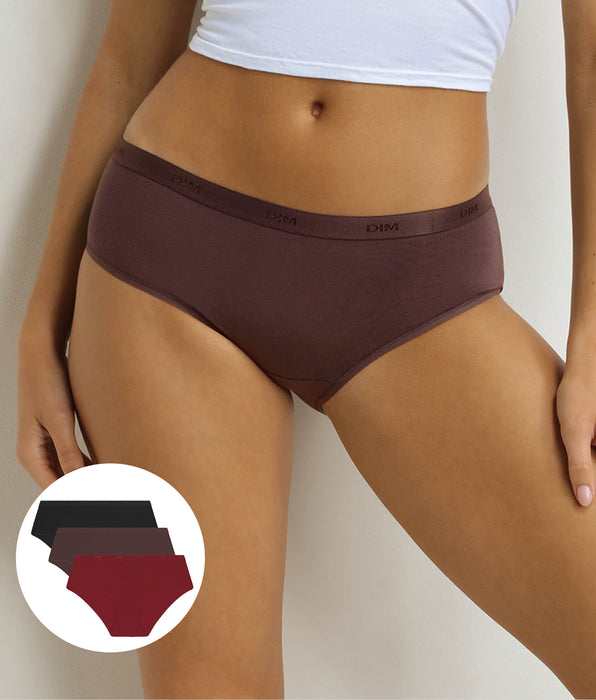 DIM Pacco da 3 boxer Donna Cacao, Rosso, Nero Les Pockets Ecodim
