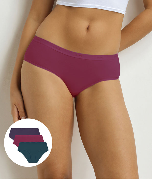 DIM Pacco da 3 boxer Les Pockets Ecodim viola, rossi e verdi per Donna.