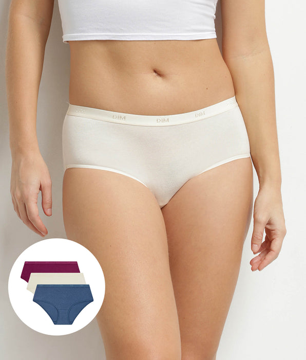 DIM Pacco da 3 boxer da donna in cotone elasticizzato Blu Rosso Les Pockets Ecodim