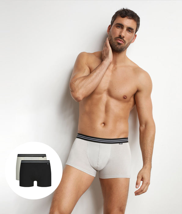 DIM Pacco da 2 boxer da uomo in cotone elasticizzato Nero Grigio EcoDim