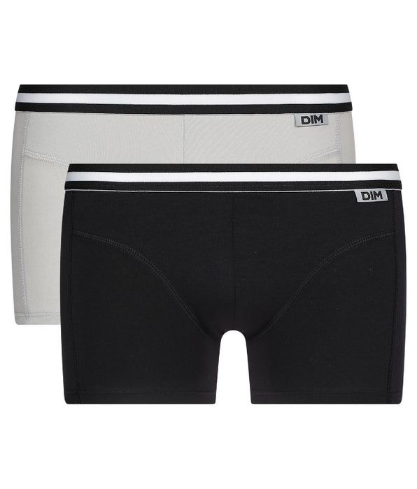 DIM Pacco da 2 boxer in cotone elasticizzato EcoDIM nero e grigio