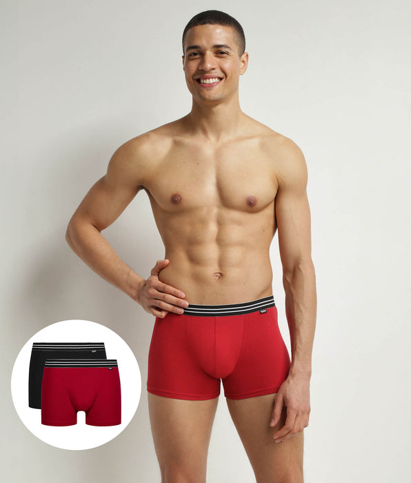 DIM Pacco da 2 boxer da uomo in cotone elasticizzato rosso carminio nero EcoDim