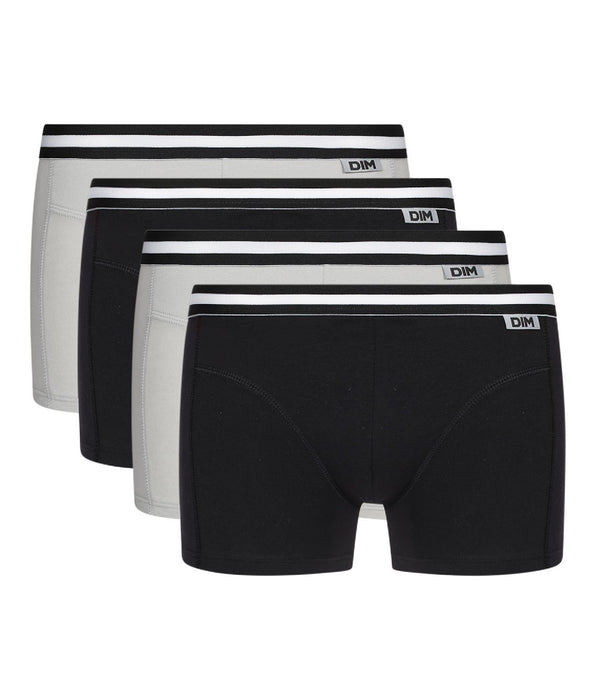 DIM Pacco da 4 boxer in cotone ECODIM nero e grigio