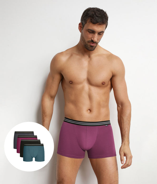 DIM Pacco da 4 boxer da uomo in cotone elasticizzato Fusion EcoDim