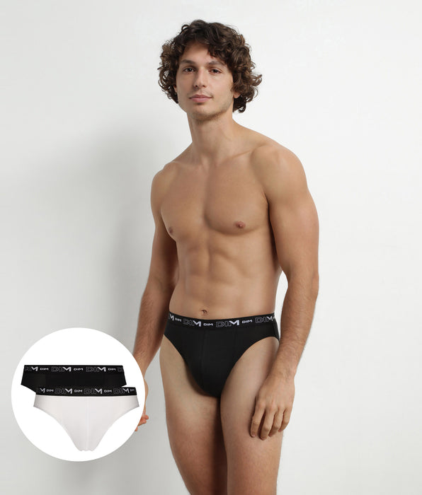 DIM Pacco da 2 slip Uomo Nero Bianco Contrasto Vita Dim Cotone Stretch