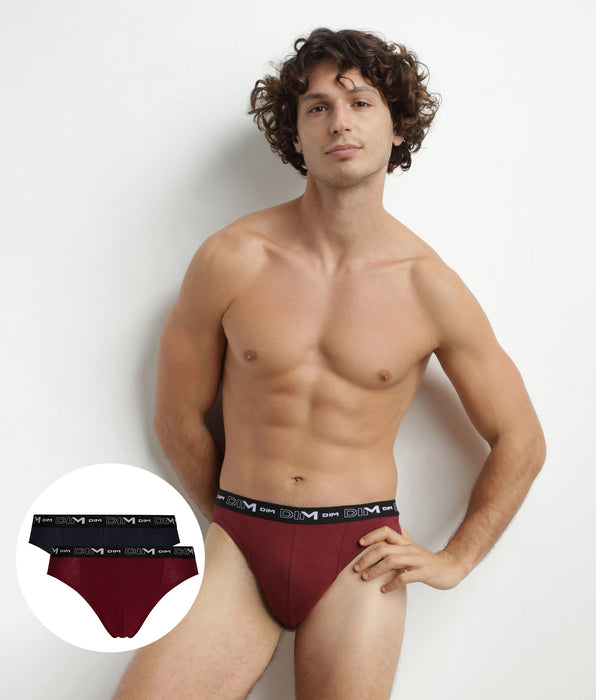 DIM Pacco da 2 Slip Uomo Blu Rosso Vita Contrastata Dim Coton Stretch