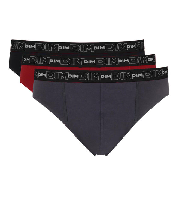 DIM Slip da uomo grigio, rosso peperoncino e nero in cotone elasticizzato Pacco da 3 pezzi