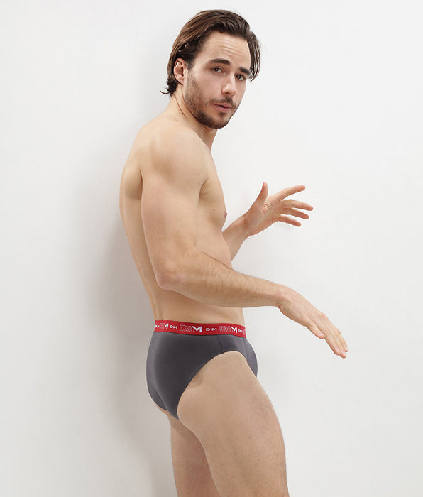DIM Slip da uomo grigio, rosso peperoncino e nero in cotone elasticizzato Pacco da 3 pezzi