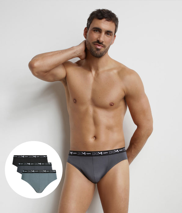 DIM Pacco da 3 slip da uomo Nero Grigio Dim Cotone Stretch