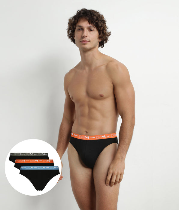 DIM Pacco da 3 Slip da uomo in cotone elasticizzato nero arancio verde Dim