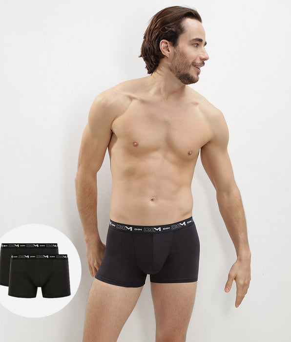 DIM Pacco da 2 boxer da uomo in cotone elasticizzato nero