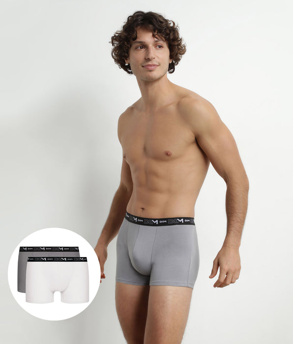 DIM Pacco da 2 Boxer Uomo Grigio Bianco Vita a contrasto Dim Coton Stretch