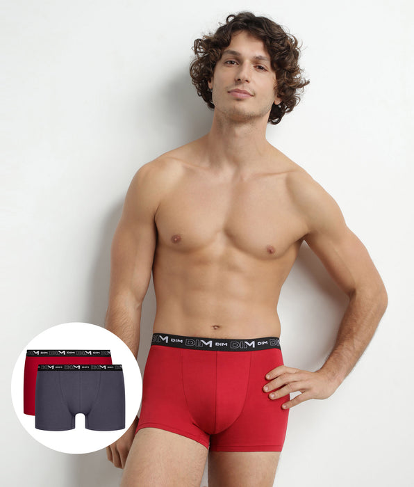 DIM Multipack di 2 boxer uomo grigio con vita a contrasto Dim Coton Stretch