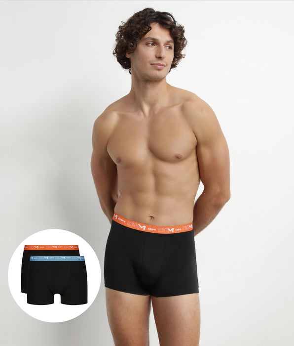 DIM Pacco da 2 boxer uomo neri con fascia in vita blu e arancione Dim Cotone Stretch