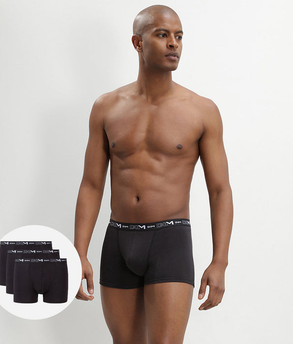 DIM Pacco da 3 boxer da uomo in cotone elasticizzato nero