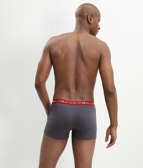 DIM Pacco da 3 boxer in cotone elasticizzato grigio, rosso peperoncino e nero