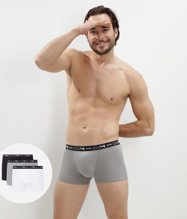 DIM Pacco da 3 boxer da Uomo in cotone elasticizzato nero, grigio e bianco