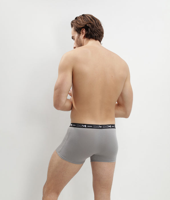 DIM Pacco da 3 boxer da Uomo in cotone elasticizzato nero, grigio e bianco