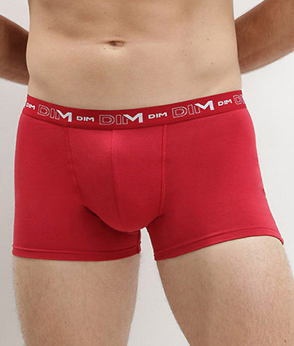 DIM Pacco da 3 boxer da uomo blu denim con fascia in vita rosso topazio acciaio in cotone elasticizzato