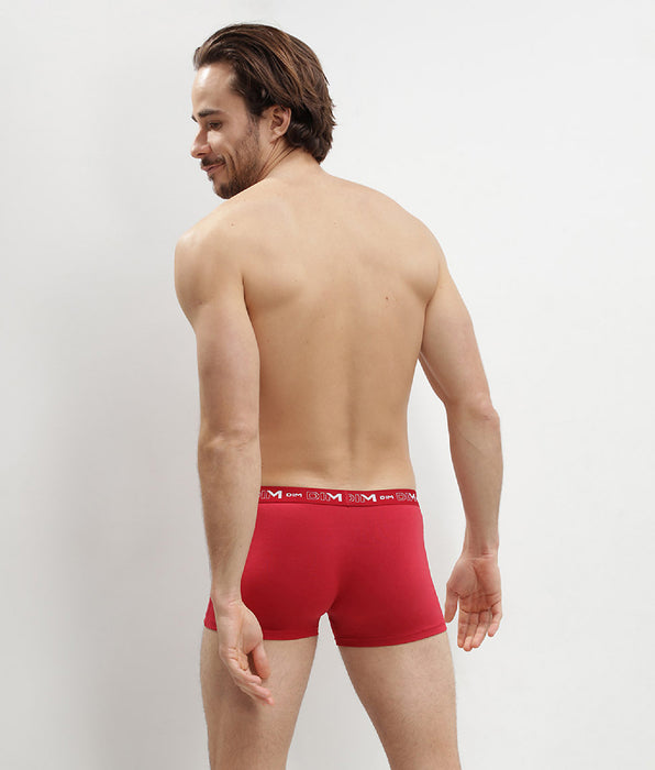 DIM Pacco da 3 boxer da uomo blu denim con fascia in vita rosso topazio acciaio in cotone elasticizzato