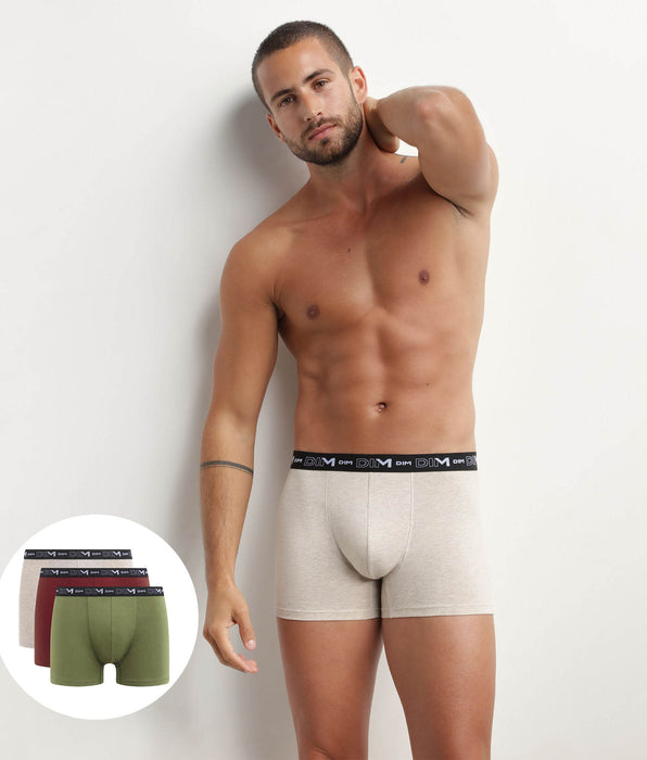 DIM Pack of 3 men's boxers Cream Red Khaki Dim Cotton Stretch