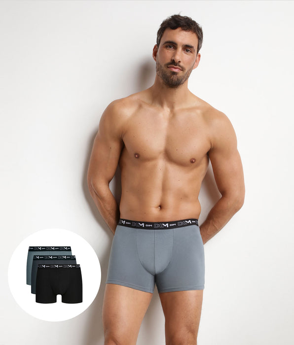 DIM Pacco da 3 boxer da uomo Nero Grigio cintura a contrasto Dim Coton Stretch