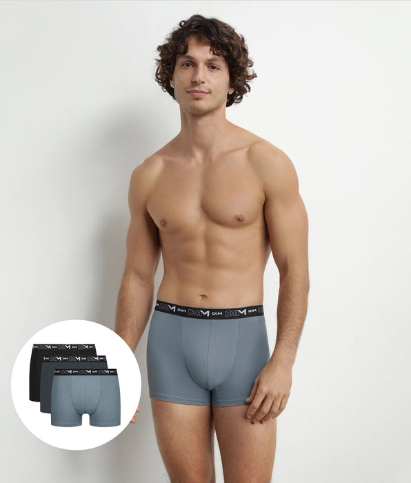 DIM Pacco da 3 boxer Uomo Nero Grigio con vita a contrasto Dim Coton Stretch