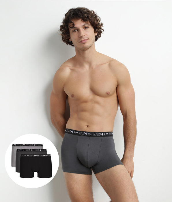 DIM Pacco da 3 boxer Uomo Nero Grigio Cotone Dim Coton Stretch