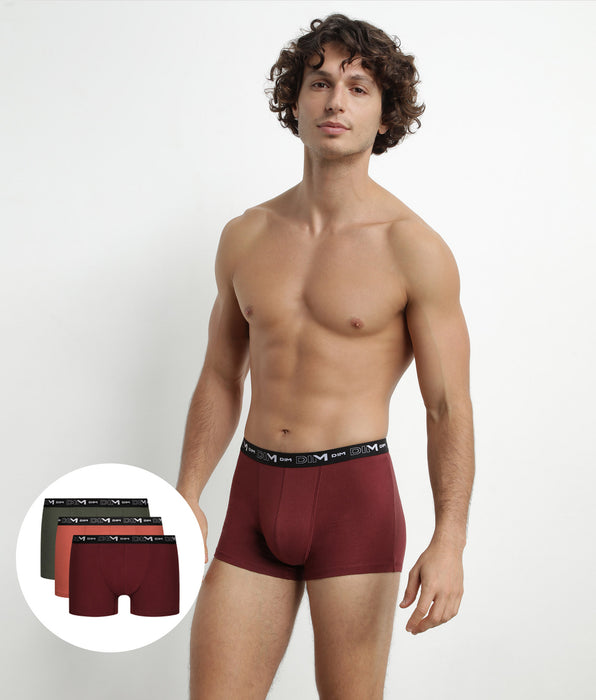 DIM Boxer Uomo Rosso Verde Cotone Pacco da 3 Dim Cotone Stretch
