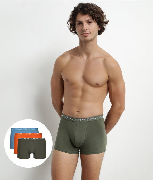 DIM Boxer Uomo Arancione in Cotone Pacco da 3 Cotone Verde Dim Stretch