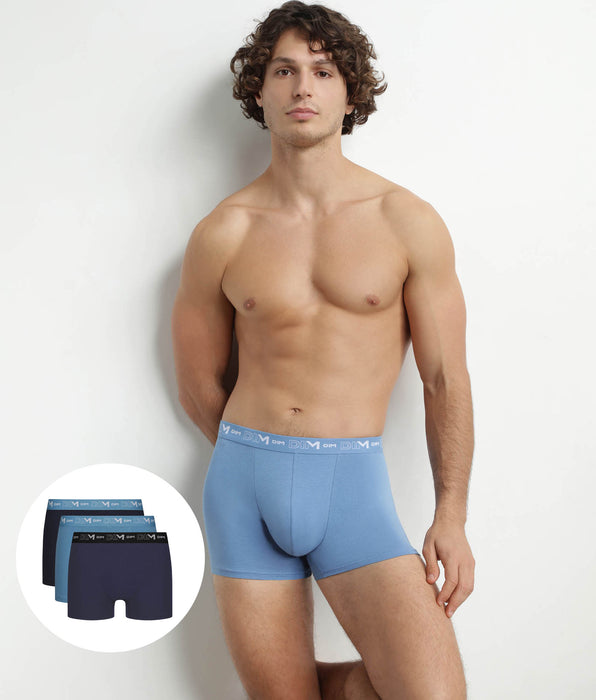 DIM Pacco da 3 boxer da uomo in cotone elasticizzato Blu Riviera Denim Nero Dim