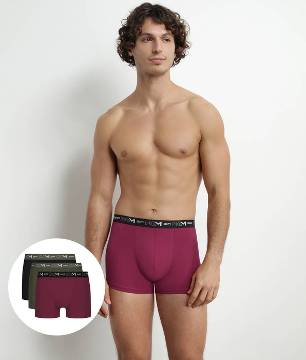 DIM Pack of 3 Men's Black Khaki Red Dim Cotton Stretch Boxers