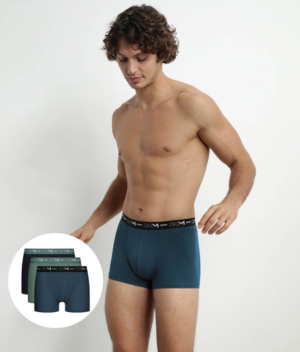 DIM Pacco da 3 boxer Uomo Nero Verde Blu Dim Cotone Stretch